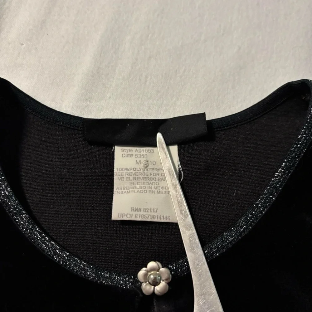 VTG‎ y2k Girls Medium Long Sleeve Velvet Shrug Dress Cover Black Flower Button